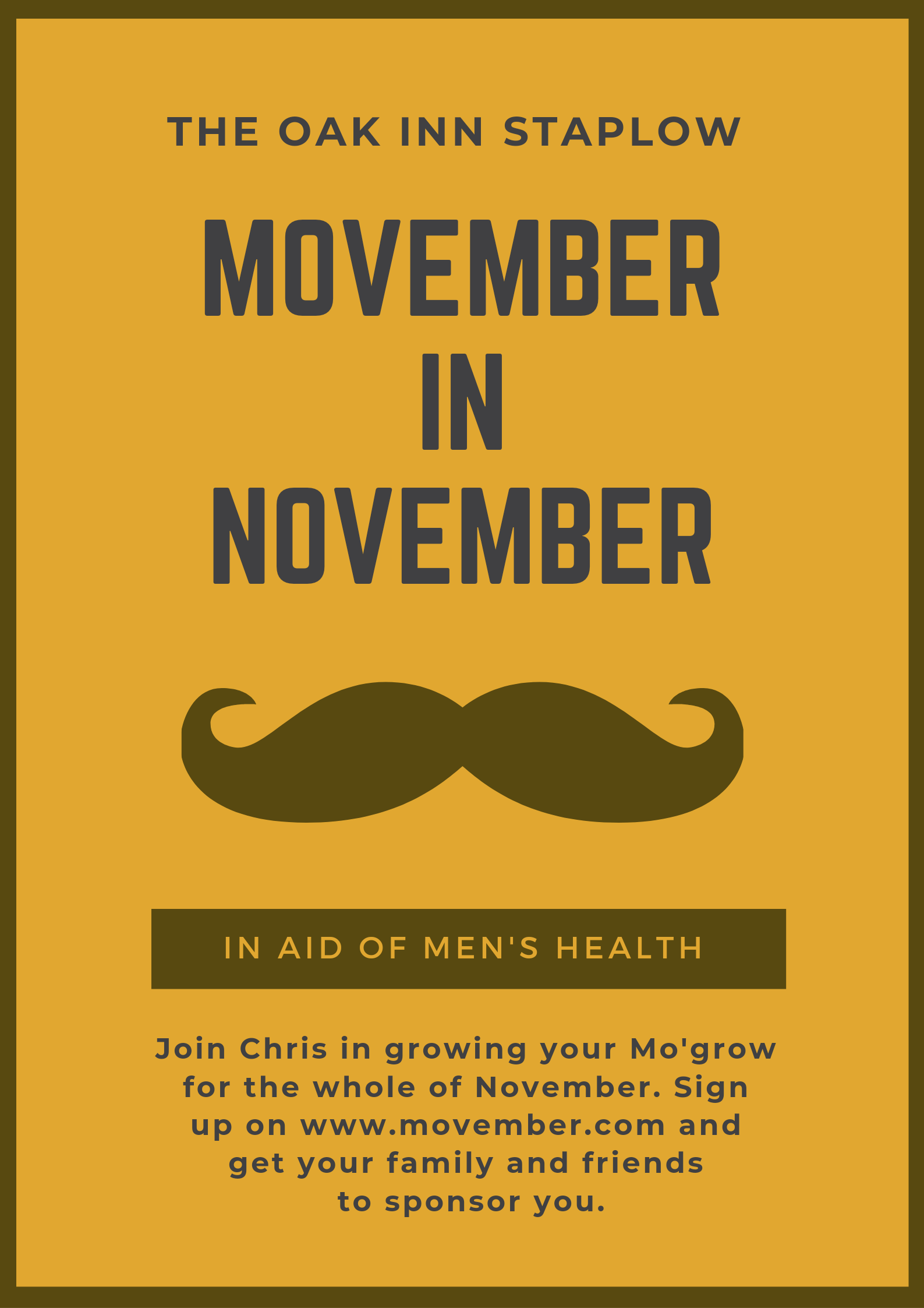 Movember in Novmber Charity Event The Oak Inn Staplow Ledbury
