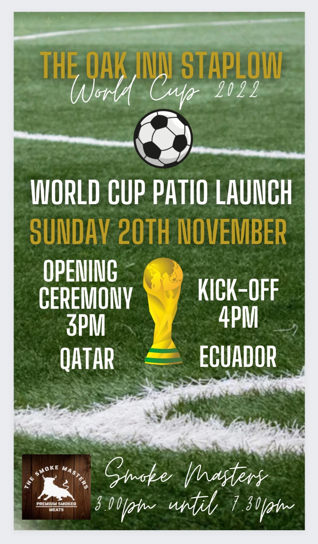 Watch the World cup launch Live TV at The Oak Inn Staplow Ledbury Herefordshire