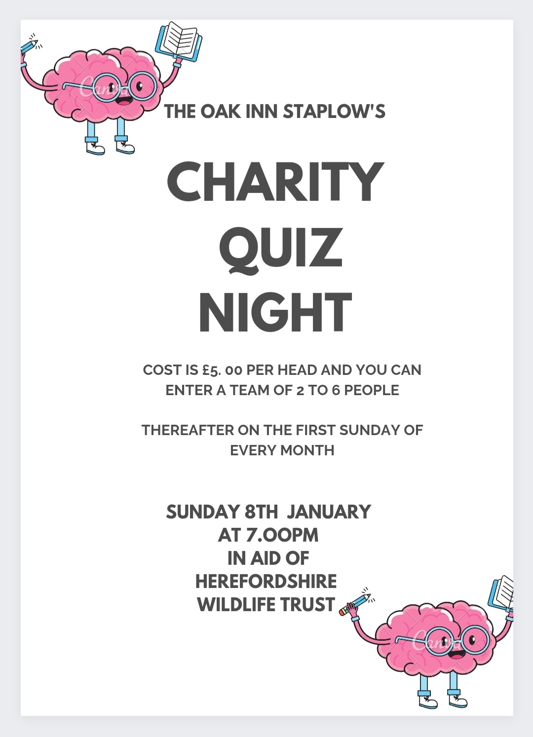 January Charity quiz at The Oak Inn Staplow, Ledbury, Herefordshire