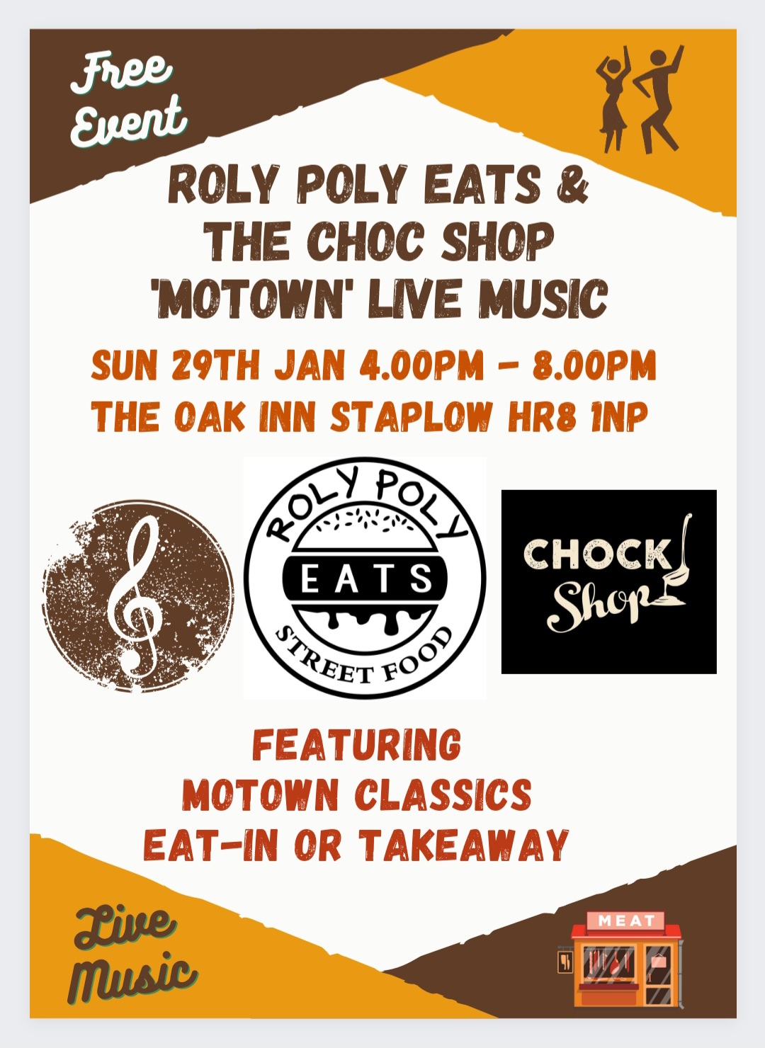 FREE LIVE MUSIC EVENT & ROLY POLY EATS at The Oak Inn Staplow Ledbury, Herefordshire