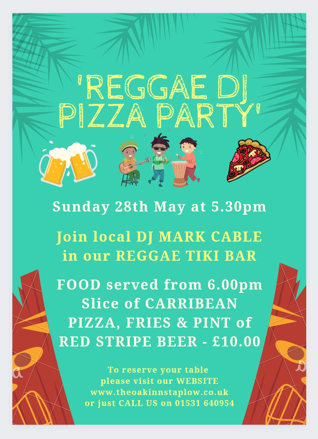 REGGAE DJ PIZZA PARTY on Sunday 28th May at 5.30pm - LIVE DJ