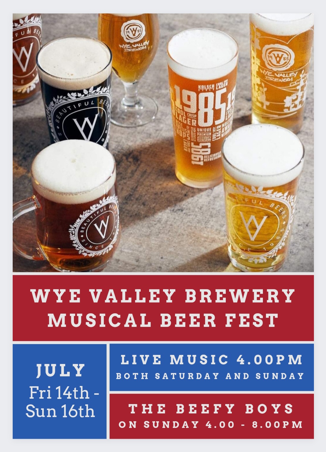 Wye Valley Summer Musical Beer Fest at The Oak Inn Staplow Ledbury, Herefordshire event poster