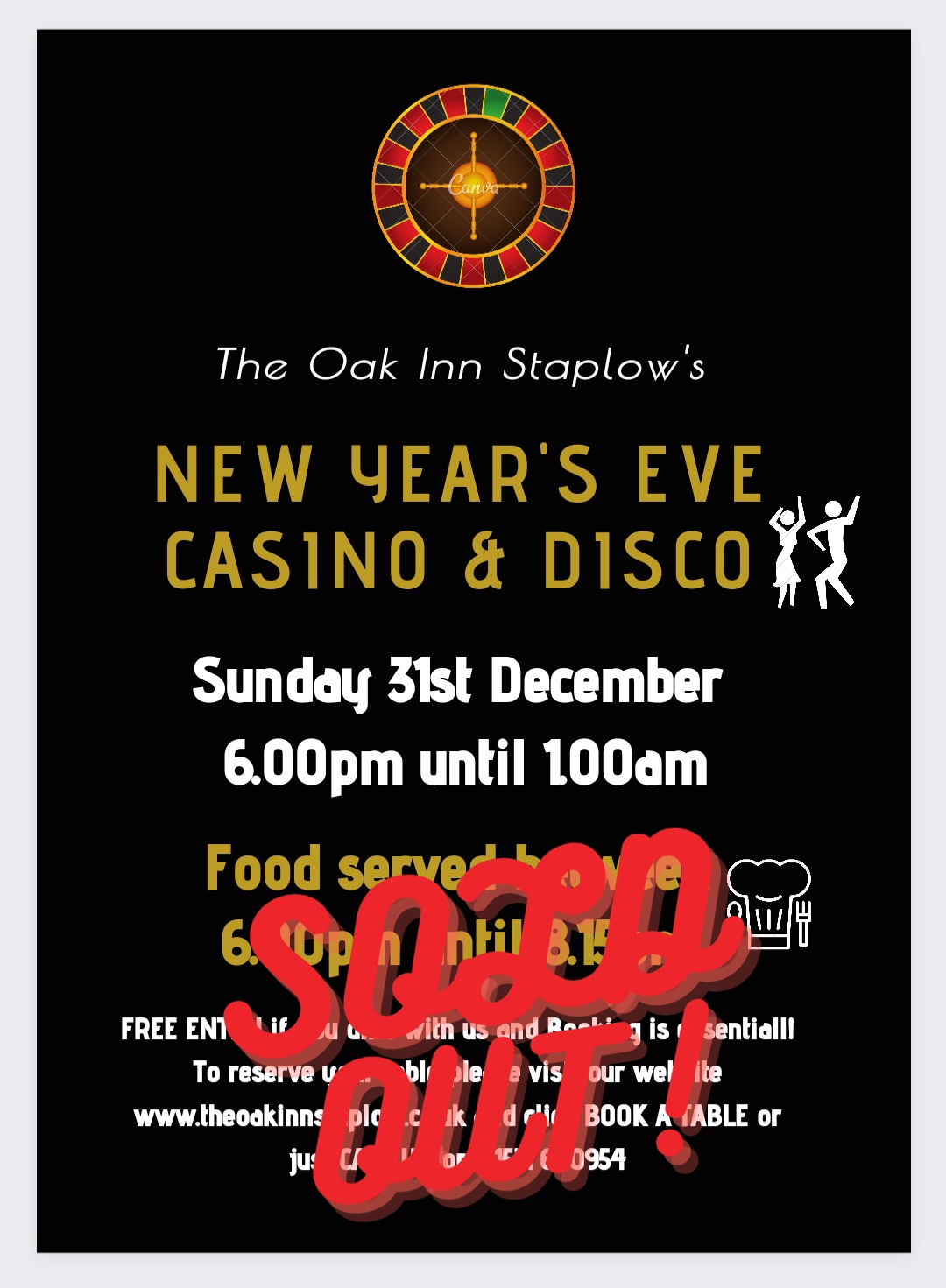 FREE NYE CASINO & DISCO EVENT at The Oak Inn Staplow