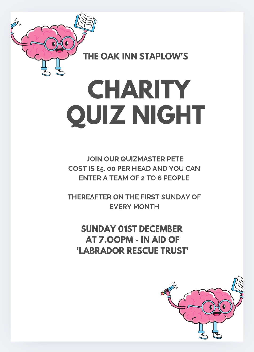 December 2024 Quiz night at The Oak Inn Staplow Ledbury