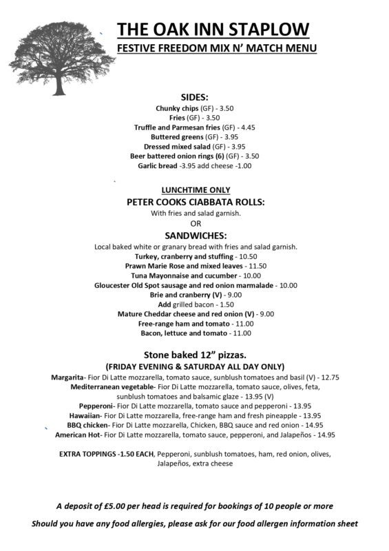 Christmas Festive Menu Part 1 The Oak Inn Staplow Ledbury