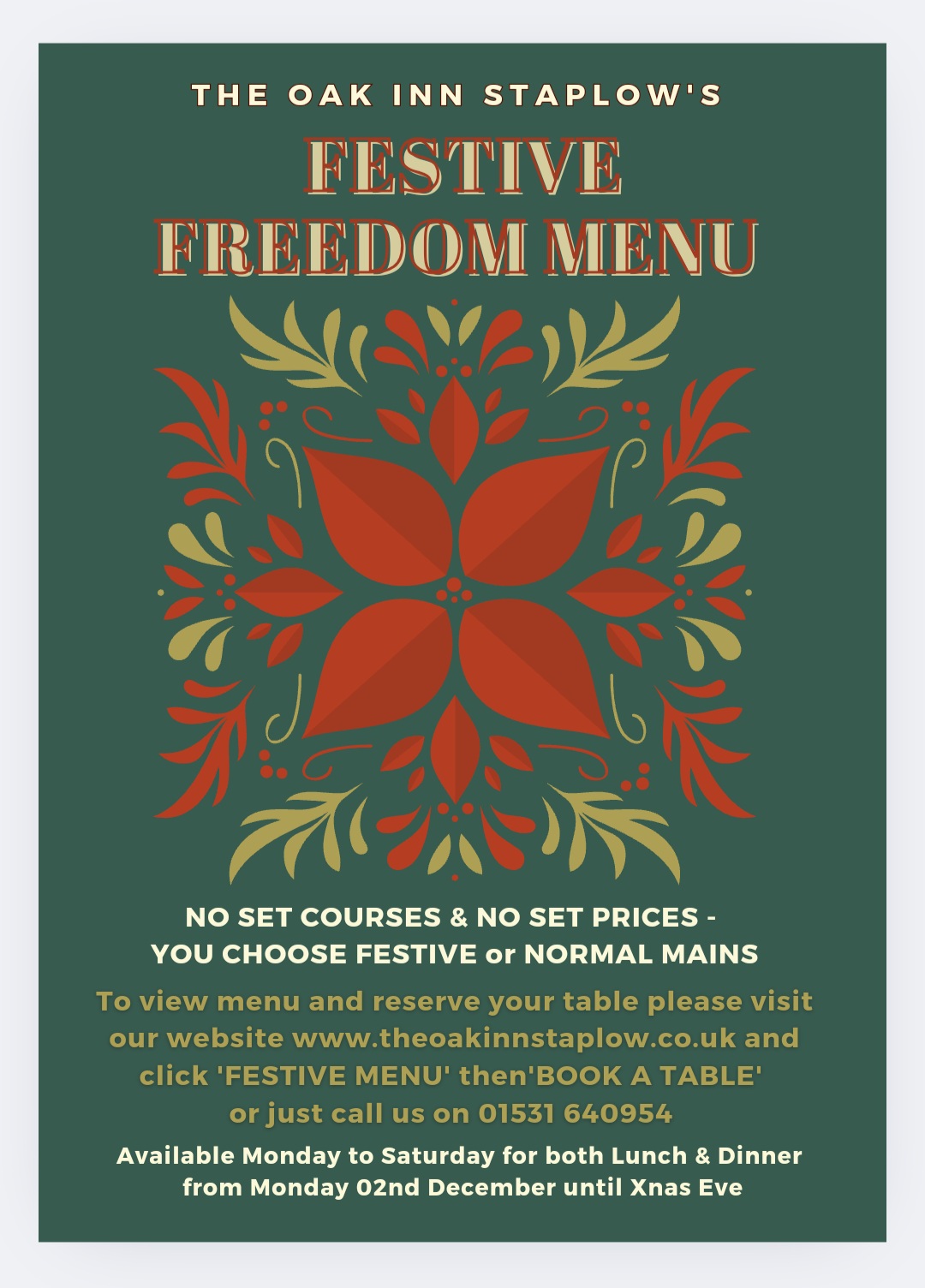 Festive Freedom Menu 2024