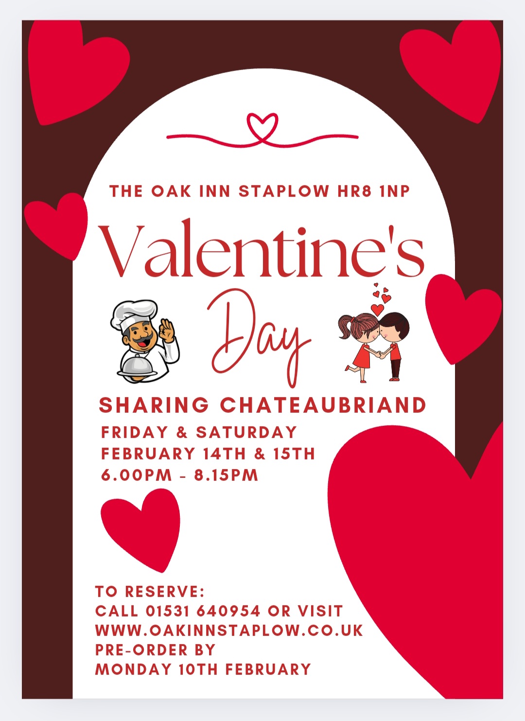 Valentines Day 2025 at The Oak Inn Staplow