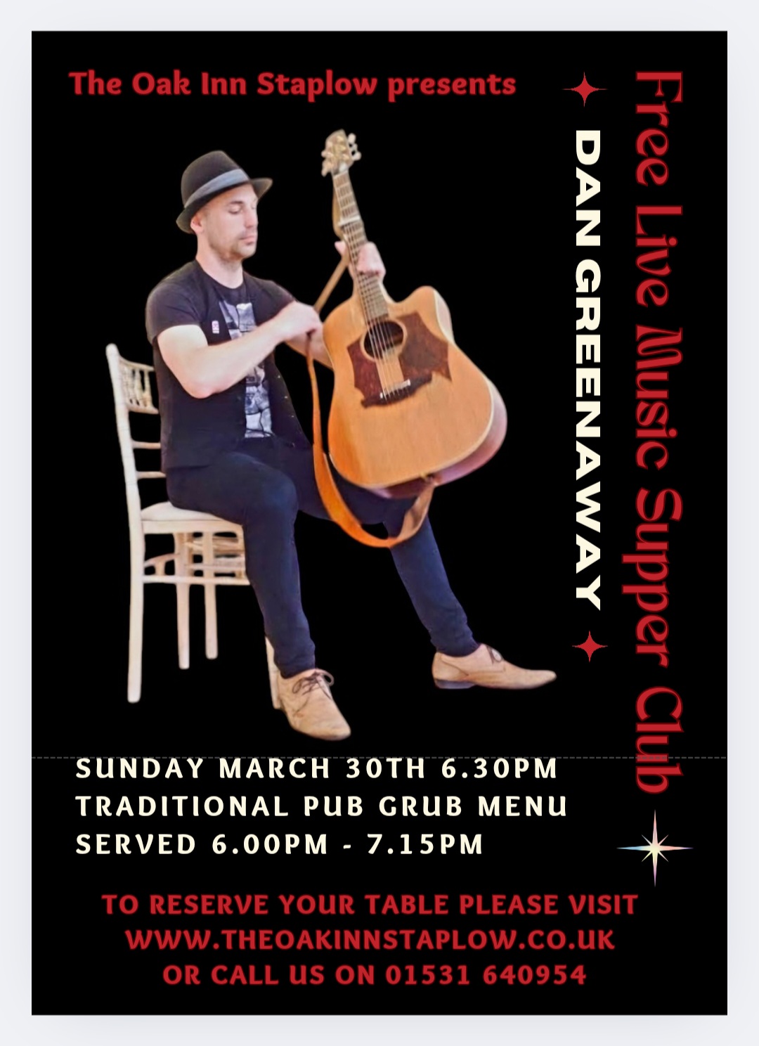 Free live music event at the Oak Inn Staplow March 2025