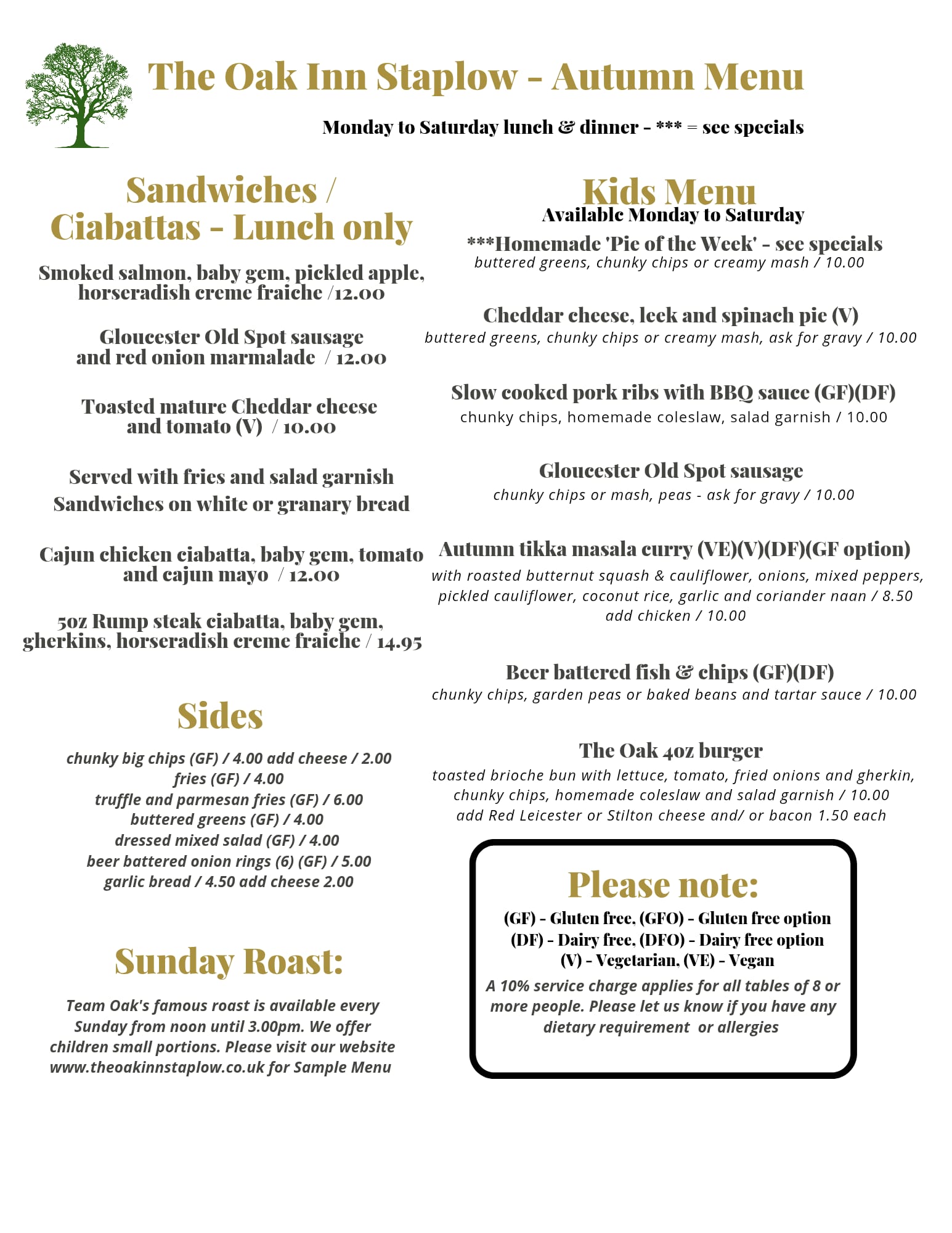 Autumn Menu 2026 back at The Oak Inn Staplow Ledbury